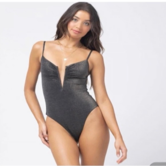 Lspace Shimmer Roxanne One-Piece Swimsuit Black Gold NWT New with Tags - Picture 5 of 11